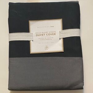 Pottery Barn Teen Bold Rugby Stripe Duvet Cover Charcoal Gray and Black, NWT